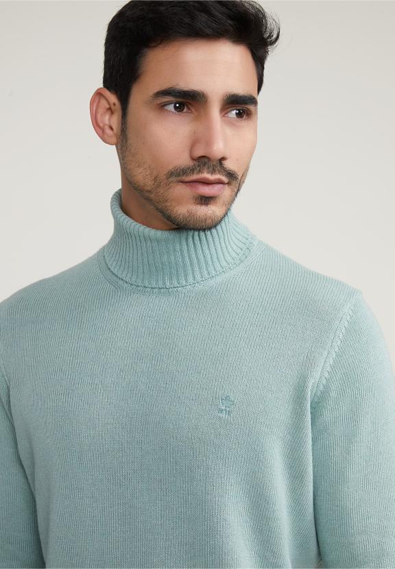 Loose Dit Wool-Cashmere Roll Neck Sweater Cape Green Mix - Groen