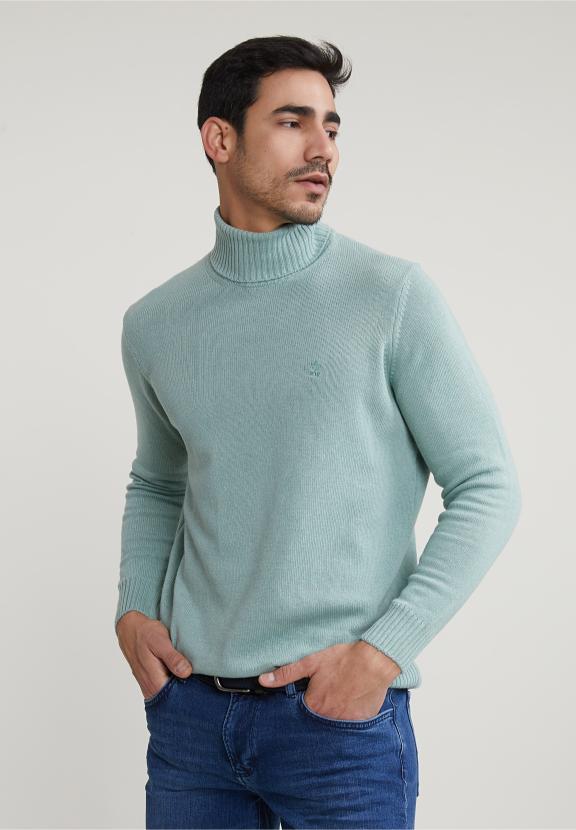 Loose Dit Wool-Cashmere Roll Neck Sweater Cape Green Mix - Groen