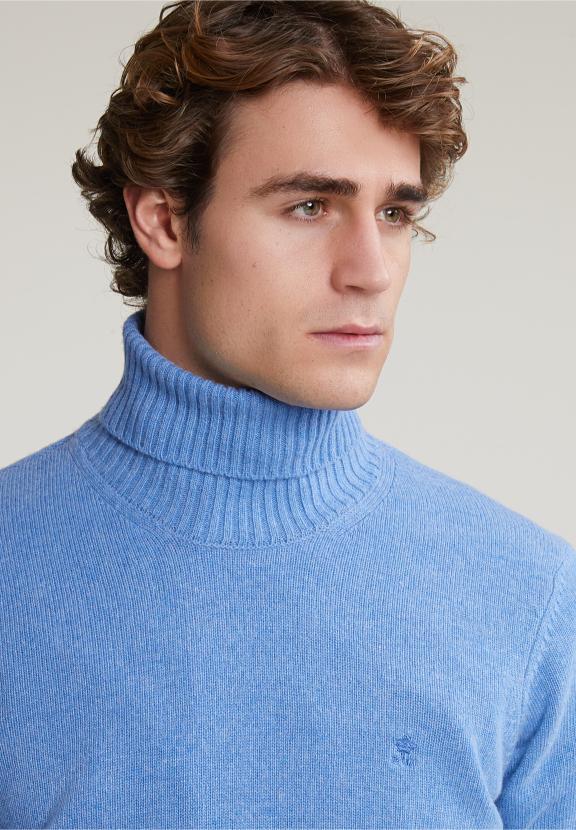 Loose Fit Wool-Cashmere Roll Neck Sweater Sky Mix - Blauw