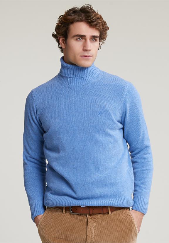 Loose Fit Wool-Cashmere Roll Neck Sweater Sky Mix - Blauw