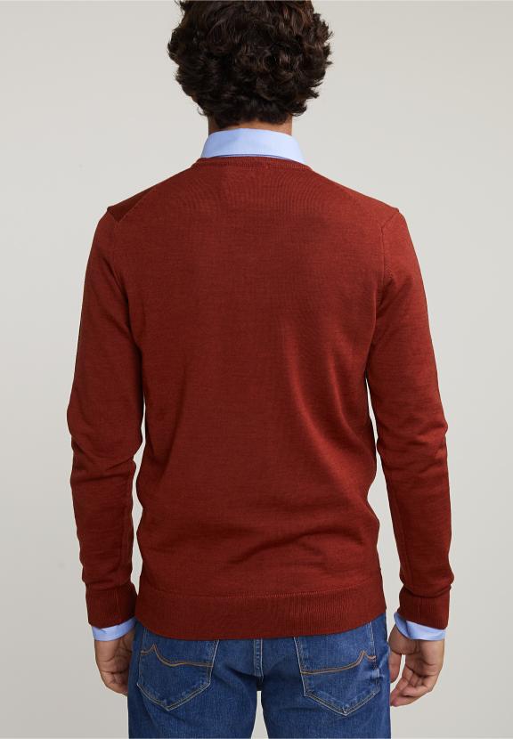 Custom Fit Basic Merino V-Neck Sweater Negroni Mix - Oranje