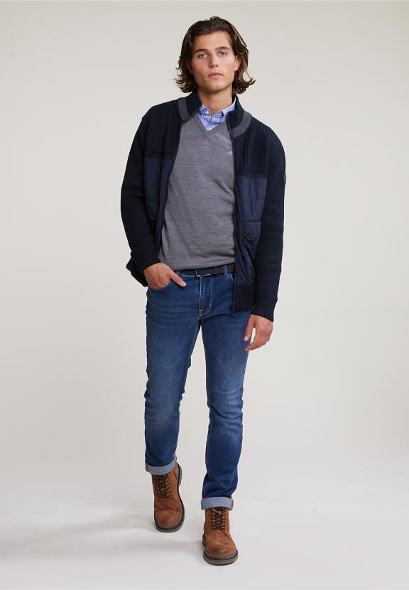 Custom Fit Basic Merino V-Neck Sweater Oxford Mix - Grijs