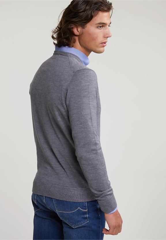 Custom Fit Basic Merino V-Neck Sweater Oxford Mix - Grijs