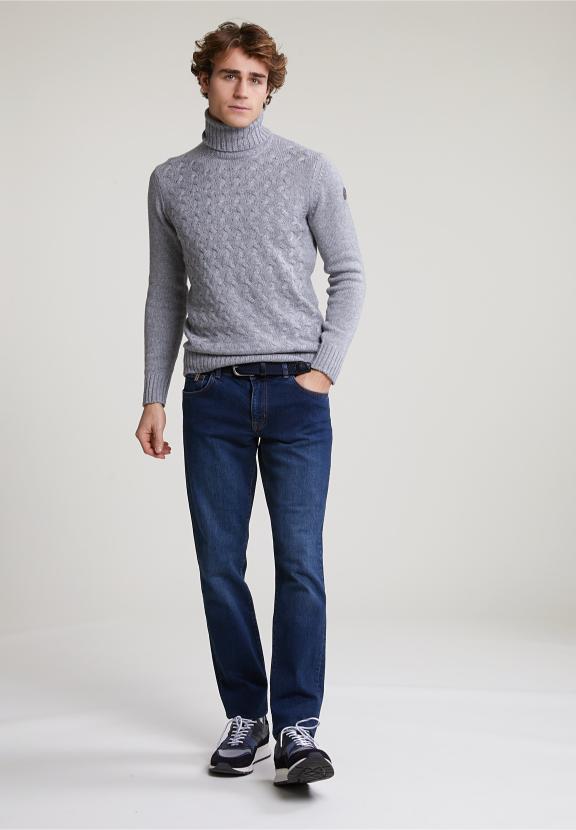 Custom Fit Wool-Cashmere Roll Neck Sweater Inox Mix - Grijs