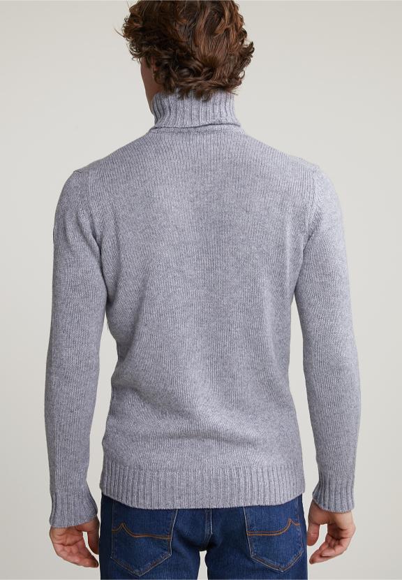 Custom Fit Wool-Cashmere Roll Neck Sweater Inox Mix - Grijs