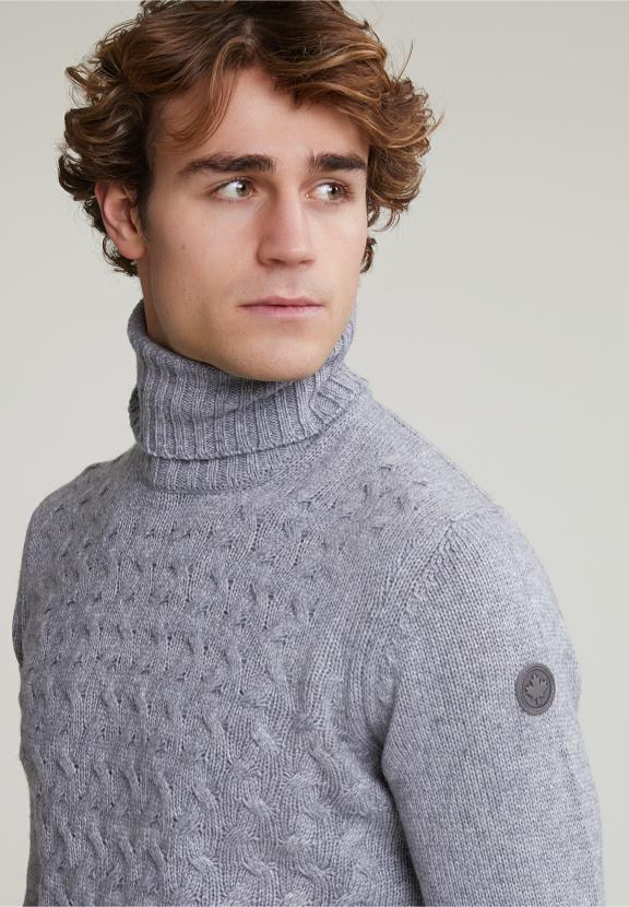 Custom Fit Wool-Cashmere Roll Neck Sweater Inox Mix - Grijs