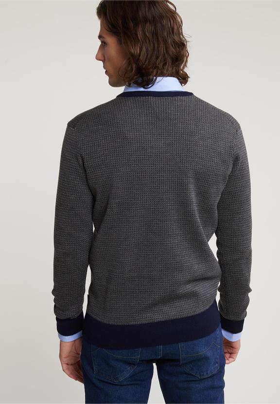 Custom Fit Merino V-Neck Sweater Navy/Oxford Mix - Blauw