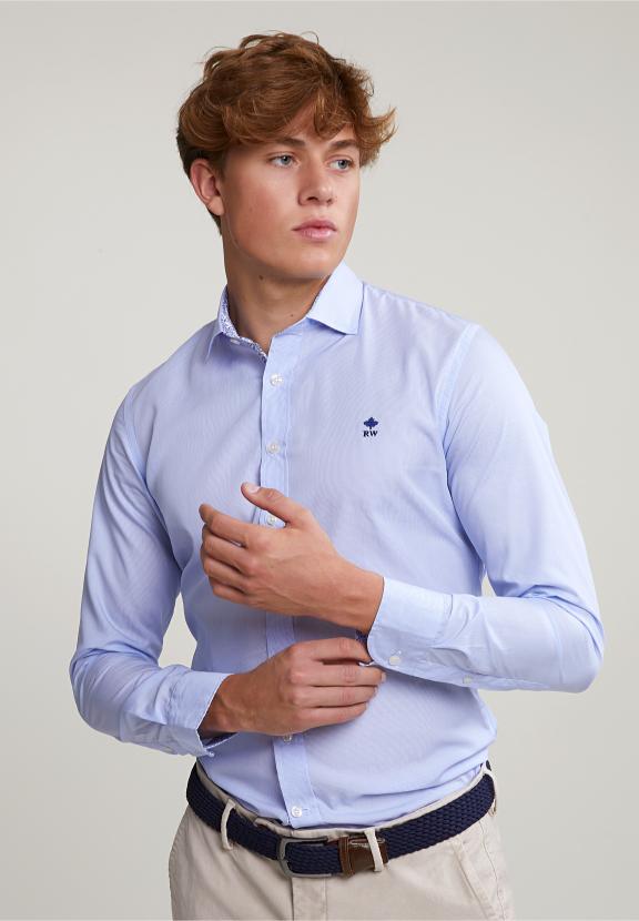 Slim Fit Striped Shirt Blue/White - Blauw