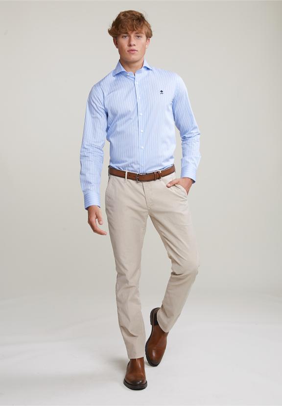 Custom Fit Striped Shirt Blue/White - Blauw