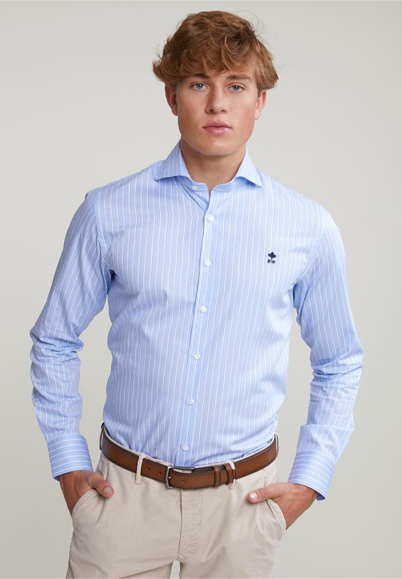 Custom Fit Striped Shirt Blue/White - Blauw