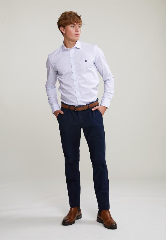 Slim Fit Dotted Shirt Blue/White - Wit