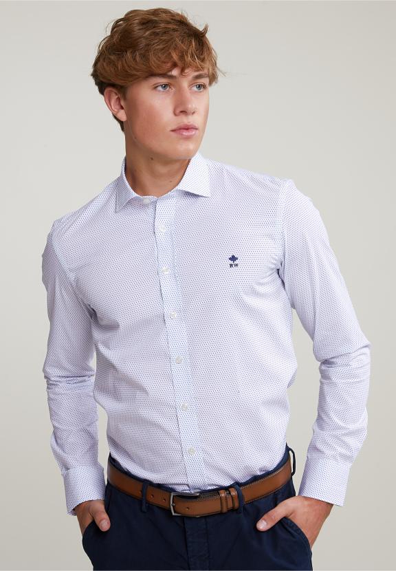 Slim Fit Dotted Shirt Blue/White - Wit