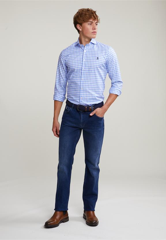 Custom Fit Checked Shirt Blue/White - Blauw