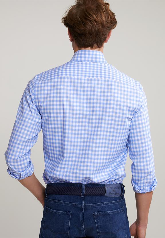 Custom Fit Checked Shirt Blue/White - Blauw
