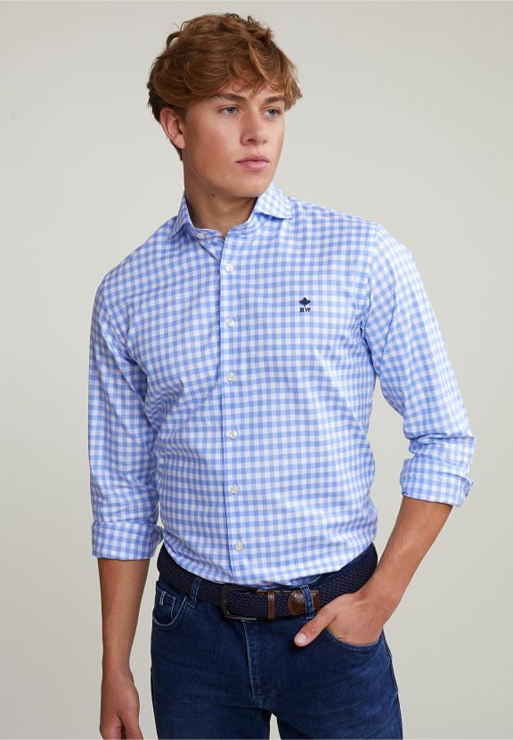 Custom Fit Checked Shirt Blue/White - Blauw