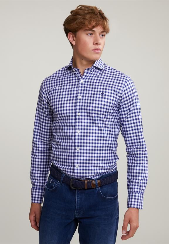 Custom Fit Checked Shirt In Blue/White - Bleu