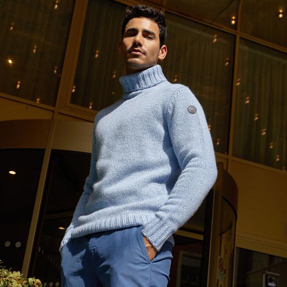 Custom Fit Wool-Cashmere Sweater - Sky Mix - Blauw