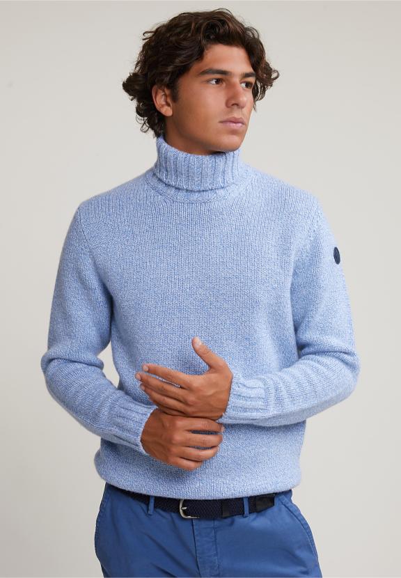Custom Fit Wool-Cashmere Sweater - Sky Mix - Blauw