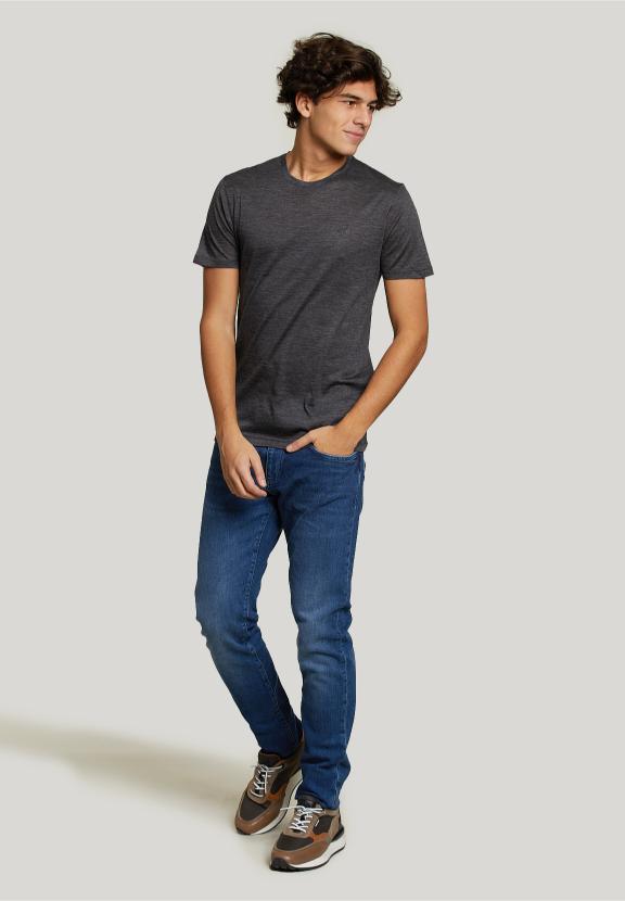 Slim Fit Virgin Wool T-Shirt Grey - Grijs