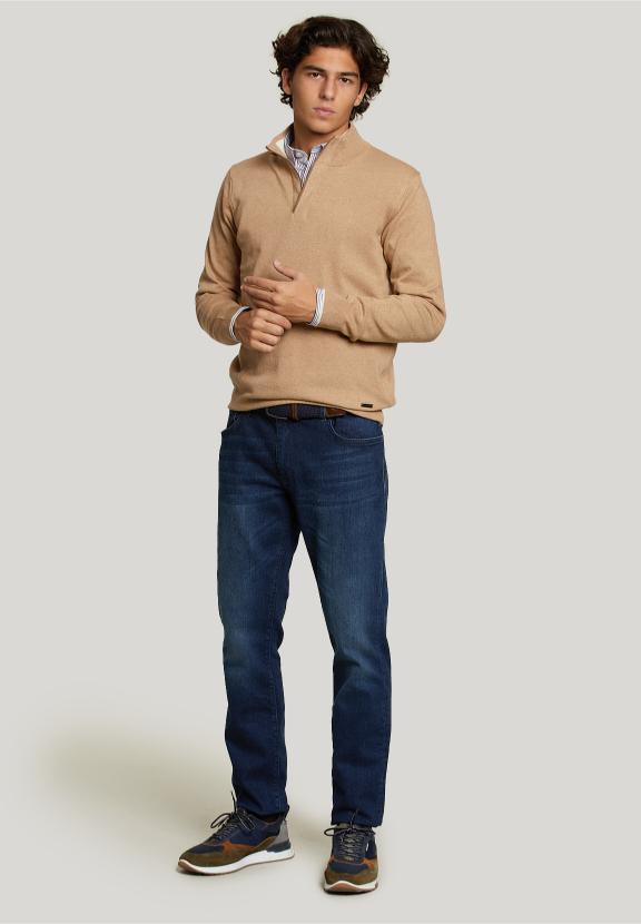 Custom Fit Wool-Cashmere Sweater Biscuit Mix - Marron