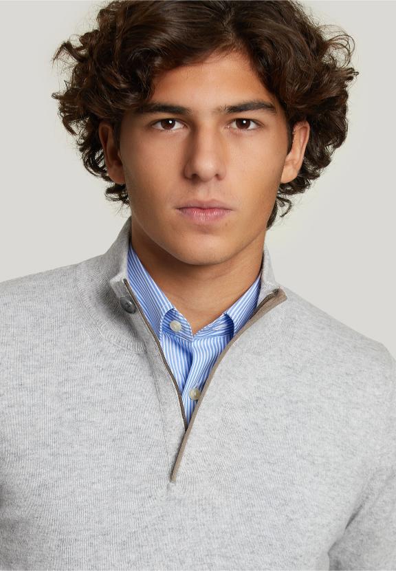 Custom Fit Wool-Cashmere Sweater Pinguin Mix - Gris