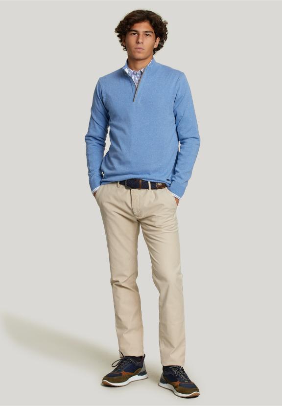 Custom Fit Wool-Cashmere Sweater Sky Mix - Blauw