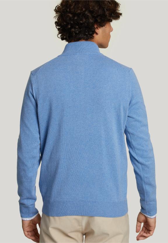 Custom Fit Wool-Cashmere Sweater Sky Mix - Blauw