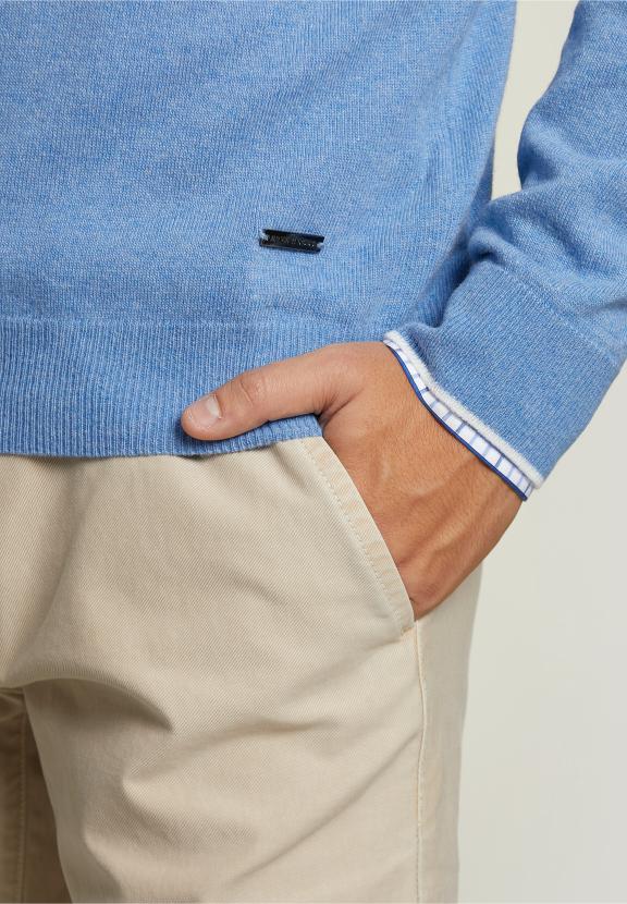 Custom Fit Wool-Cashmere Sweater Sky Mix - Blauw