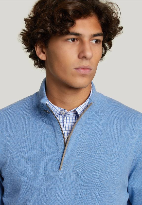 Custom Fit Wool-Cashmere Sweater Sky Mix - Blauw