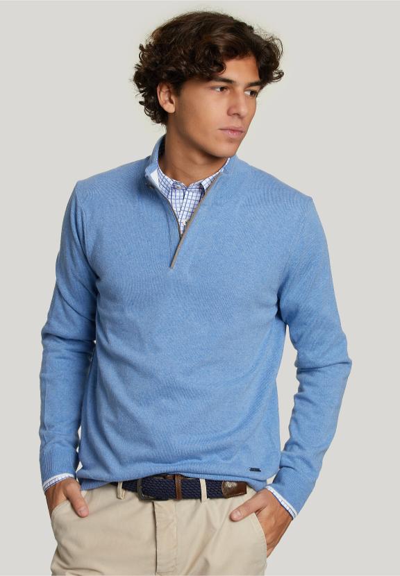 Custom Fit Wool-Cashmere Sweater Sky Mix - Bleu