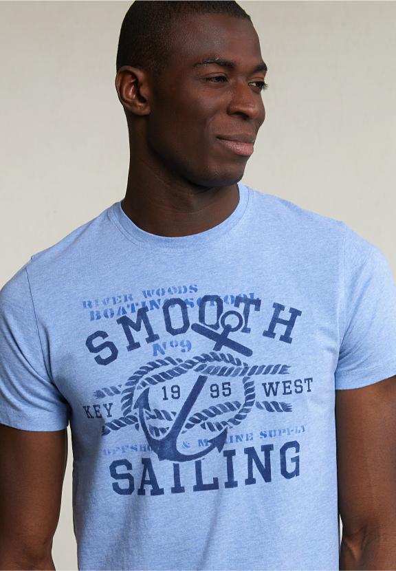 Normal Fit Basic T-Shirt Short Sleeves Seashore Mix - Blauw