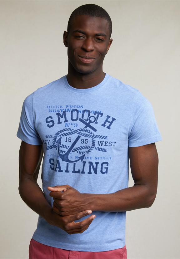 Normal Fit Basic T-Shirt Short Sleeves Seashore Mix - Blauw