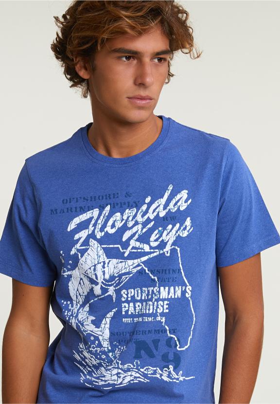 Normal Fit Basic T-Shirt Short Sleeves Hamptons Blue Mix - Blauw