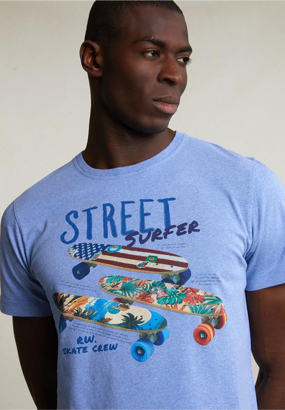 Normal Fit Basic T-Shirt Short Sleeves Lt Hamptons Blue Mix - Bleu