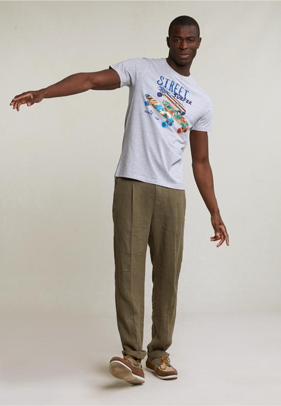 Normal Fit Basic T-Shirt Short Sleeves Oyster Mix - Grijs