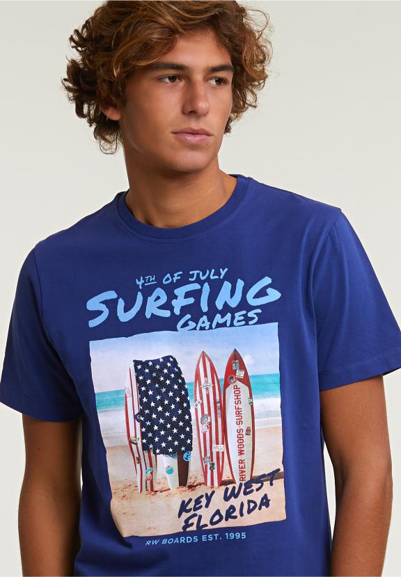 Normal Fit Basic T-Shirt Short Sleeves Royal Blue - Blauw