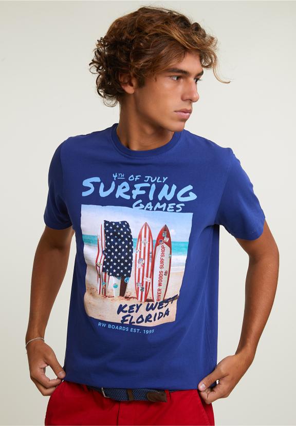 Normal Fit Basic T-Shirt Short Sleeves Royal Blue - Blauw