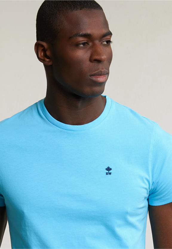 Custom Fit Basic Pima Cotton Crew Neck T-Shirt Aqua - Blauw