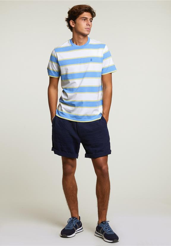 Custom Fit Striped T-Shirt Caribbean Blue - Bleu