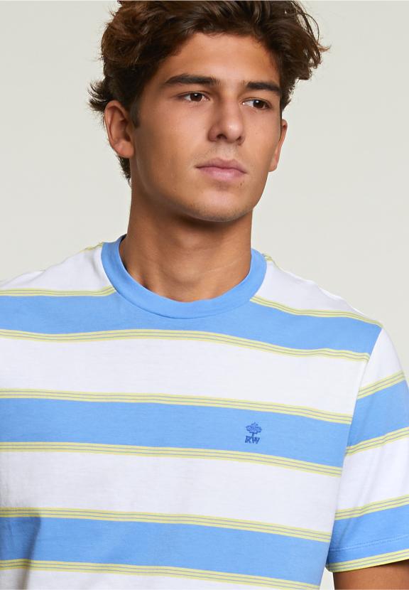 Custom Fit Striped T-Shirt Caribbean Blue - Bleu