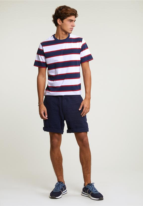 Custom Fit Striped T-Shirt Oxford Blue/Harvard Red - Blauw