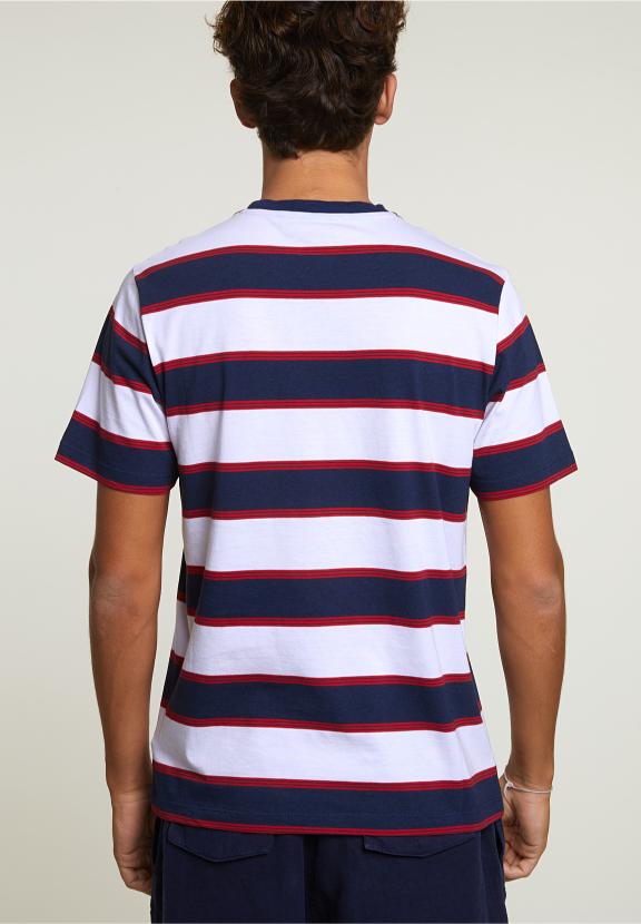 Custom Fit Striped T-Shirt Oxford Blue/Harvard Red - Blauw