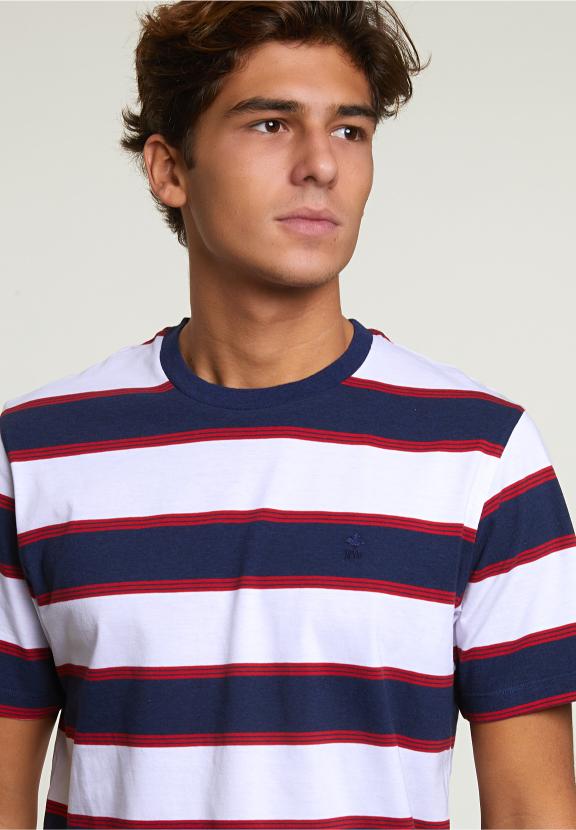 Custom Fit Striped T-Shirt Oxford Blue/Harvard Red - Blauw