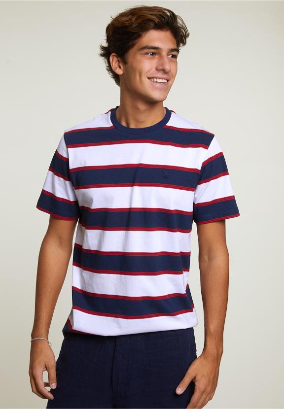 Custom Fit Striped T-Shirt Oxford Blue/Harvard Red - Blauw