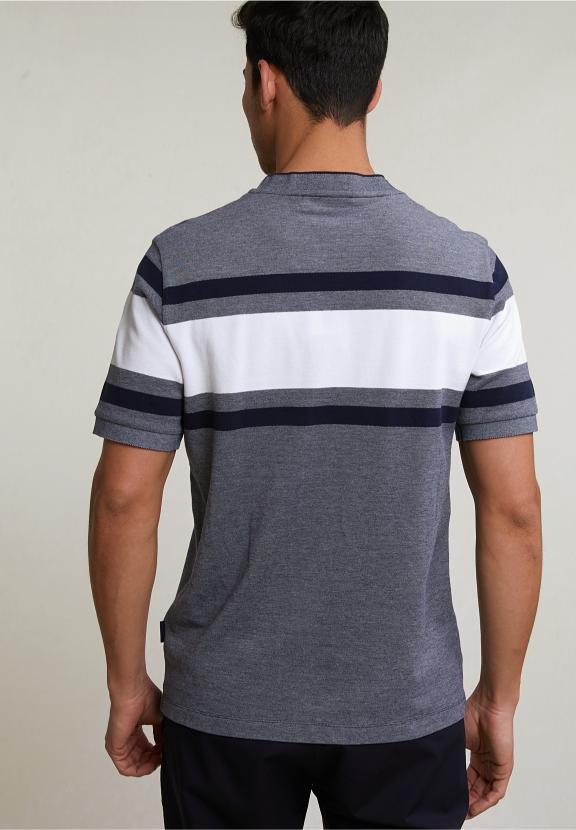 Custom Fit Sporty Striped T-Shirt Navy - Blauw