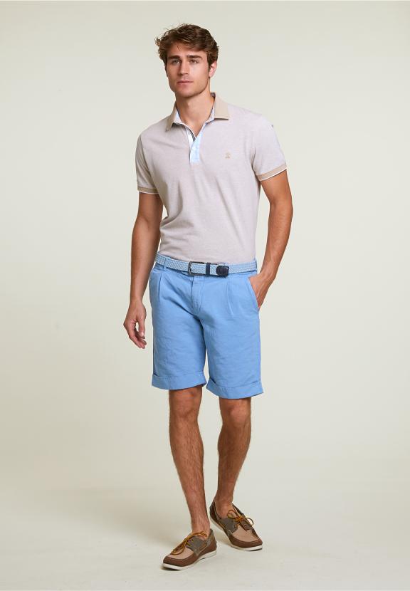 Fancy Cotton-Linen Chino Short Stone - Blauw