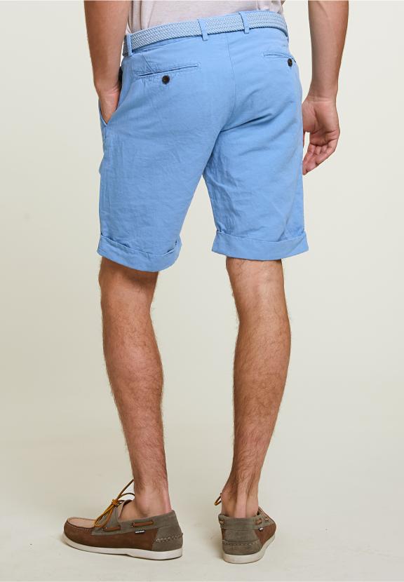 Fancy Cotton-Linen Chino Short Stone - Blauw