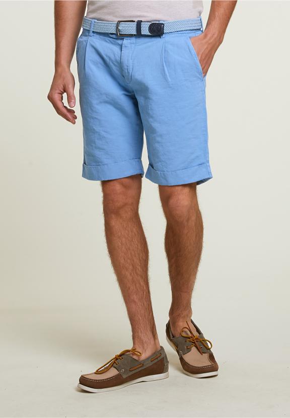 Fancy Cotton-Linen Chino Short Stone - Blauw
