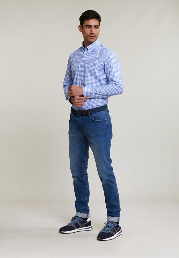 Custom Fit Checked Shirt Blue/White - Blauw
