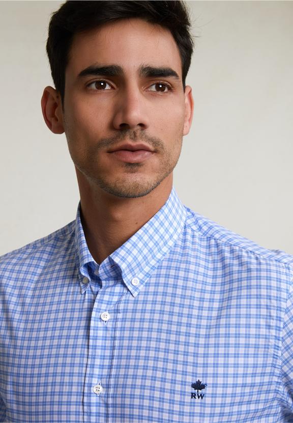 Custom Fit Checked Shirt Blue/White - Blauw
